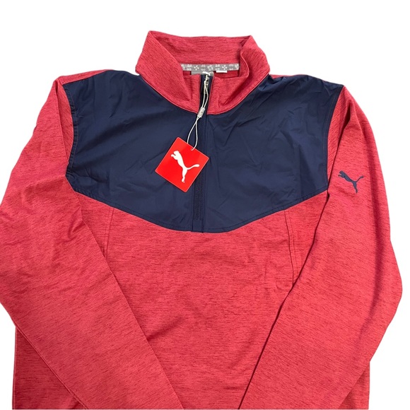 NWT Men’s Pullover Puma Red Blue 3/4 Zip front S - Picture 3 of 10